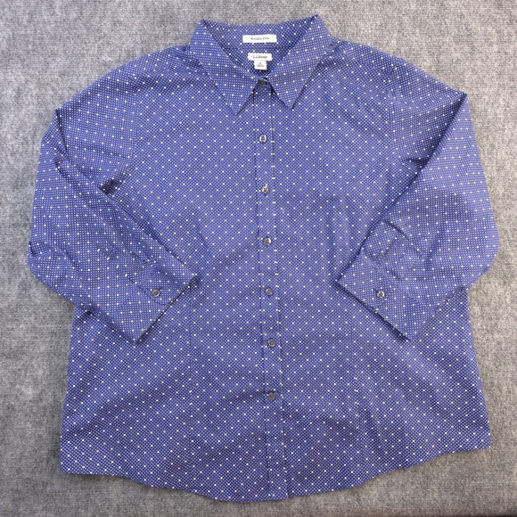 L.L. Bean Tops - LL Bean Shirt Womens 1X Blue Polka Dot Long Sleeve Button Up Cotton